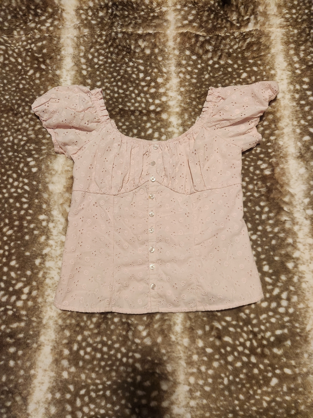 Hollister baby pink floral Embroidery milkmaid button up top
